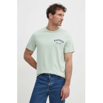 Barbour tricou din bumbac barbati, culoarea verde, cu imprimeu