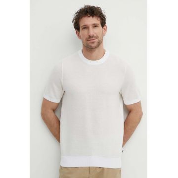 BOSS tricou bărbați, culoarea bej, uni, 50511762