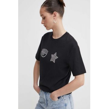 Chiara Ferragni tricou din bumbac femei, culoarea negru