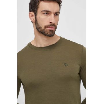 Fjallraven longsleeve din lana Abisko Wool culoarea verde, neted, F87194