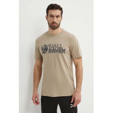 Fjallraven tricou Lush Logo T-shirt barbati, culoarea bej, cu imprimeu, F12600219