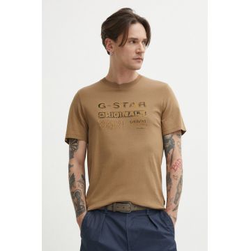 G-Star Raw tricou din bumbac barbati, culoarea bej, cu imprimeu