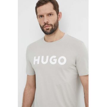 HUGO tricou din bumbac barbati, culoarea gri, cu imprimeu, 50467556