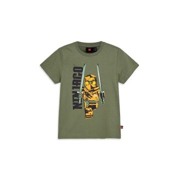 Lego tricou de bumbac pentru copii culoarea verde, neted