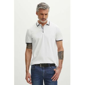 Medicine polo de bumbac barbati, culoarea alb, neted