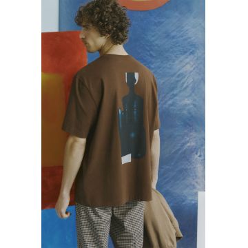 Medicine tricou din bumbac barbati, culoarea maro, cu imprimeu