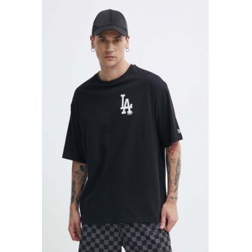 New Era tricou din bumbac barbati, culoarea negru, cu imprimeu, LOS ANGELES DODGERS