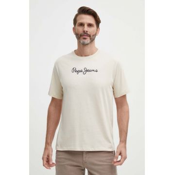 Pepe Jeans tricou din bumbac Eggo barbati, culoarea gri, cu imprimeu