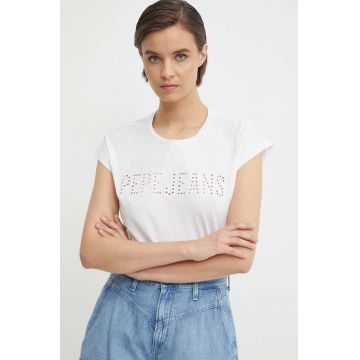 Pepe Jeans tricou din bumbac LILITH femei, culoarea alb, PL505837