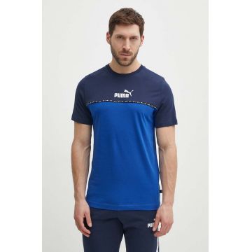 Puma tricou din bumbac bărbați, culoarea bleumarin, cu imprimeu 673341