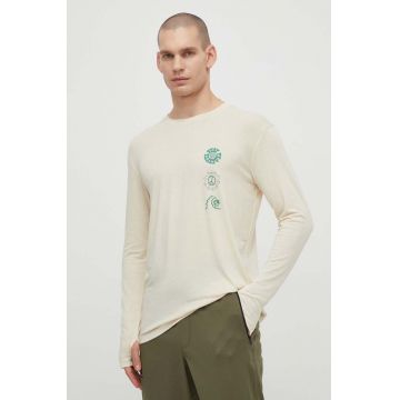 Quiksilver longsleeve pentru alergare Coastal culoarea bej, cu imprimeu