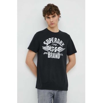 Superdry tricou barbati, culoarea negru, cu imprimeu