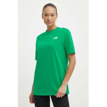 The North Face tricou din bumbac W S/S Essential Oversize Tee femei, culoarea verde, NF0A87NQPO81