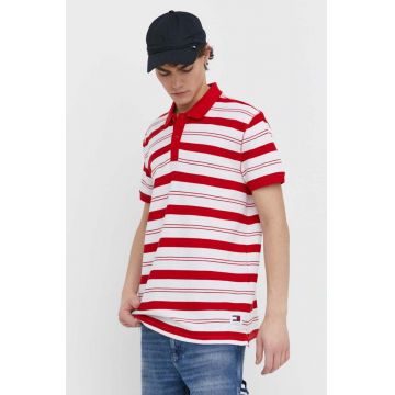 Tommy Jeans polo de bumbac culoarea roșu, cu model, DM0DM18921