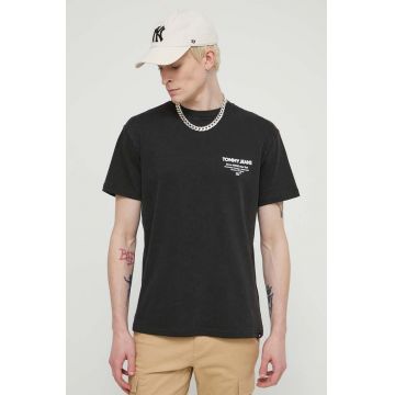 Tommy Jeans tricou din bumbac bărbați, culoarea negru, cu imprimeu, DM0DM18591