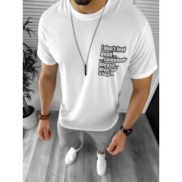 Tricou barbati alb cu imprimeu pe spate 12448 41-1