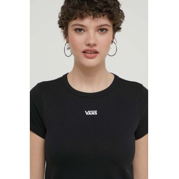 Vans tricou din bumbac femei, culoarea negru