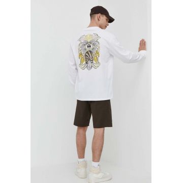 Volcom longsleeve din bumbac culoarea alb, modelator