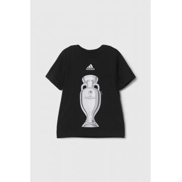 adidas Performance tricou de bumbac pentru copii culoarea negru, cu imprimeu