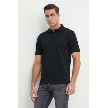 Gant polo de bumbac culoarea negru, cu imprimeu