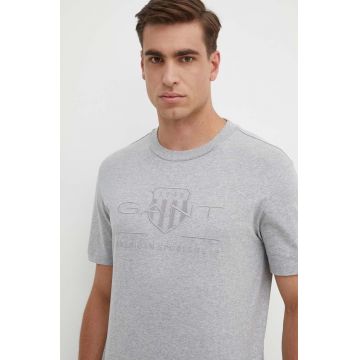 Gant tricou din bumbac barbati, culoarea gri, cu imprimeu