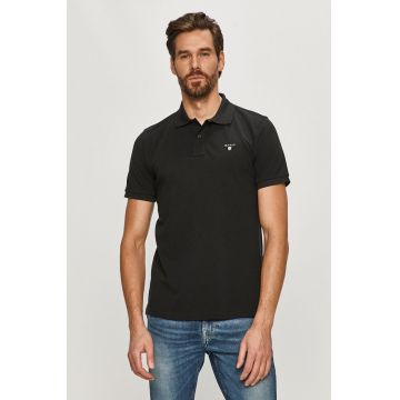 Gant Tricou Polo culoarea negru, material neted