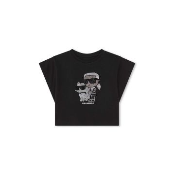 Karl Lagerfeld tricou de bumbac pentru copii culoarea negru