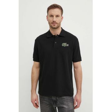 Lacoste polo de bumbac culoarea negru, cu imprimeu