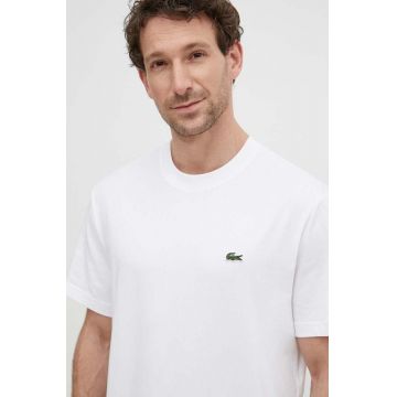 Lacoste tricou din bumbac barbati, culoarea alb, neted