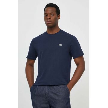 Lacoste tricou din bumbac barbati, culoarea albastru marin, neted