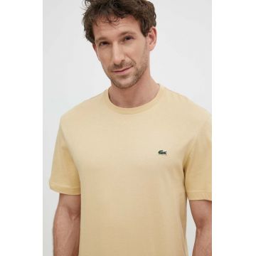 Lacoste tricou din bumbac culoarea bej, neted