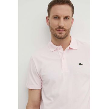 Lacoste tricou polo barbati, culoarea roz, neted