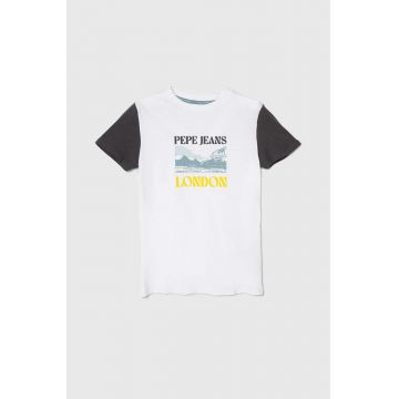 Pepe Jeans tricou de bumbac pentru copii RICK culoarea alb, cu imprimeu