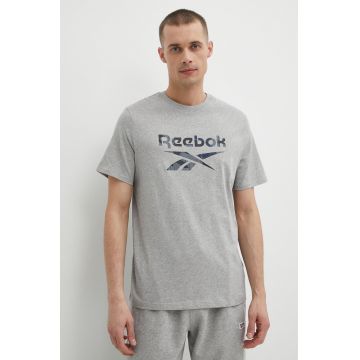 Reebok tricou din bumbac barbati, culoarea gri, cu imprimeu, 100076379