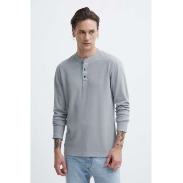 Superdry longsleeve din bumbac culoarea gri, neted