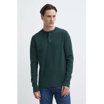 Superdry longsleeve din bumbac culoarea verde, neted