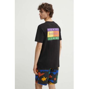 Tommy Jeans tricou din bumbac bărbați, culoarea negru, cu imprimeu, DM0DM19171