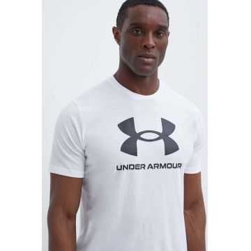 Under Armour tricou barbati, culoarea alb, cu imprimeu