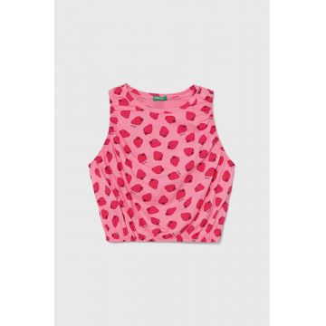 United Colors of Benetton top din bumbac pentru copii culoarea roz