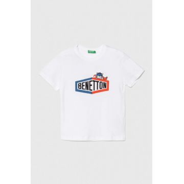 United Colors of Benetton tricou de bumbac pentru copii culoarea alb, cu imprimeu