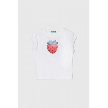 United Colors of Benetton tricou de bumbac pentru copii culoarea alb