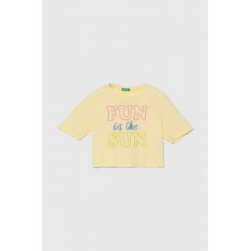 United Colors of Benetton tricou de bumbac pentru copii culoarea galben