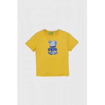 United Colors of Benetton tricou de bumbac pentru copii culoarea galben, cu imprimeu