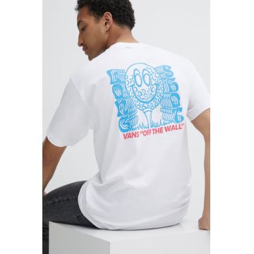 Vans tricou din bumbac barbati, culoarea alb, cu imprimeu