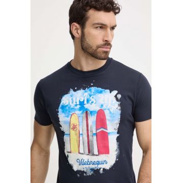 Vilebrequin tricou din bumbac PORTISOL barbati, culoarea albastru marin, cu imprimeu, PTSAP385