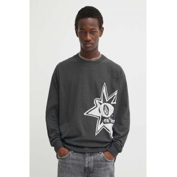 Volcom longsleeve din bumbac culoarea gri, cu imprimeu